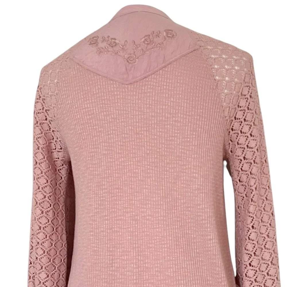 Free People Sweetest Thing Lace Sleeve Pink Blush Thermal Top‎ Size XS